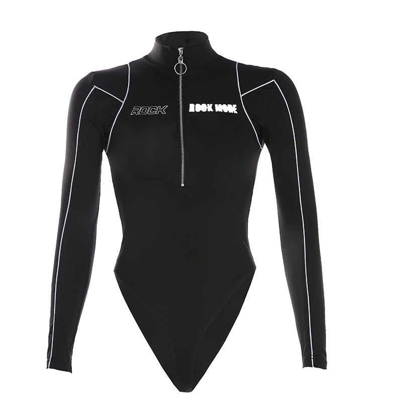 Rockmore Reflective Line Bodysuit Women Moto & Biker Turtleneck Jumpsuit