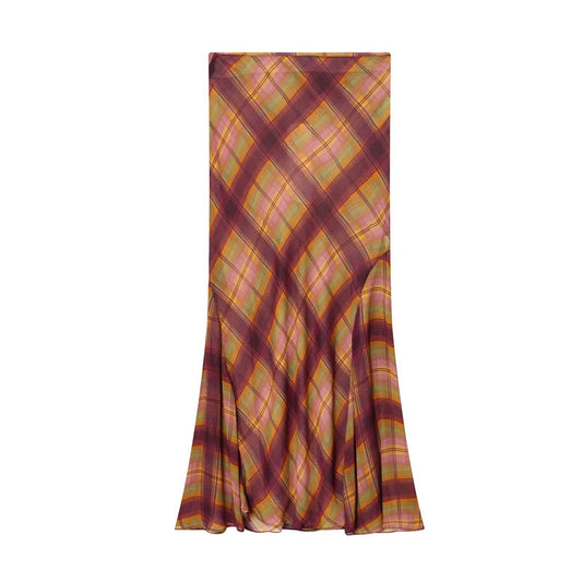 Designer-style Plaid Mid-rise Midi Skirt