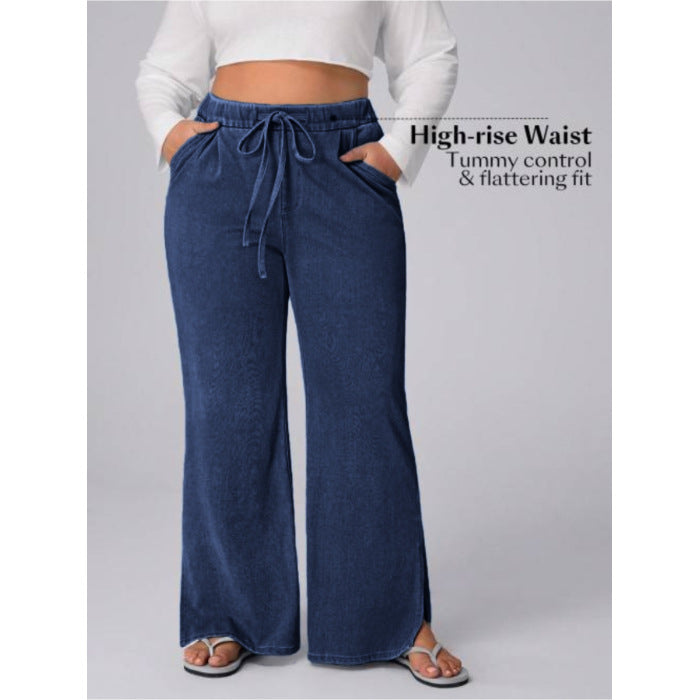 Women's Plus Size Drawstring Casual Loose Wide Leg Jeans