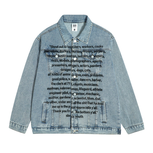Hip Hop High Street English Letters Patterned Denim Jacket