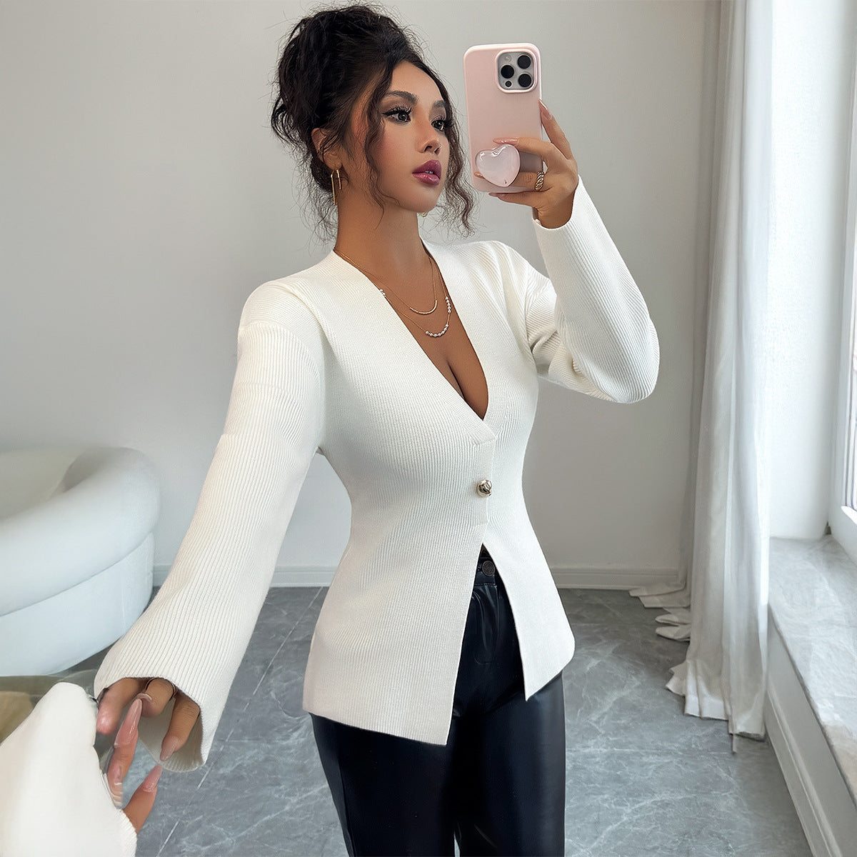 Elegant Uldstrikket Langærmet Sweater