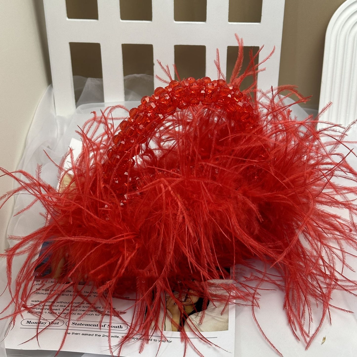 Colored Ostrich Wool Beaded Handbag