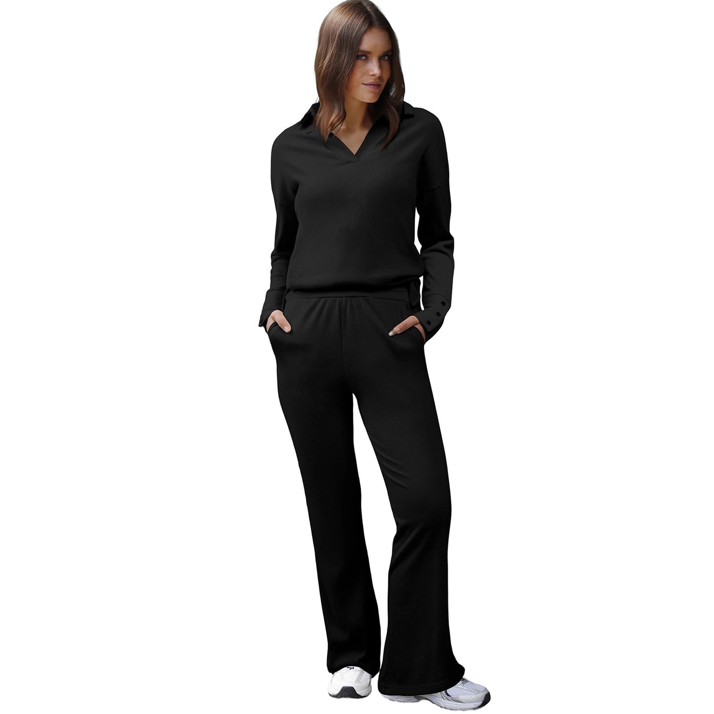 Women's Sportswear Long-sleeve Top And Pants Two-piece Set