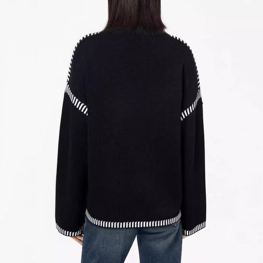 Ensfarvet rundhalset pullover, trøje, efterår og vinter, løstsiddende toppe med lange ærmer til kvinder