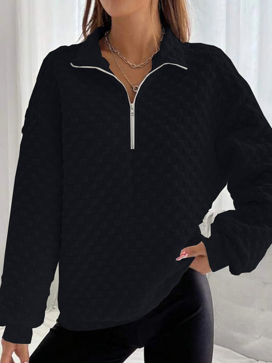 Efterår og vinter strikket tekstur stof sweater langærmet lynlås til kvinder