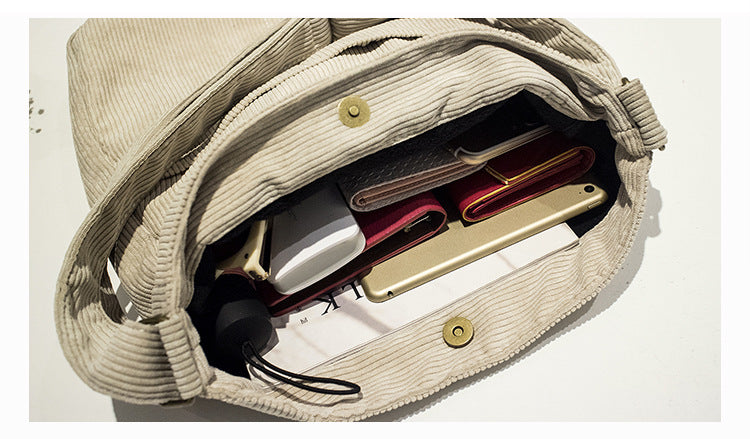 Solid Color Corduroy Shoulder Bag Casual Crossbody
