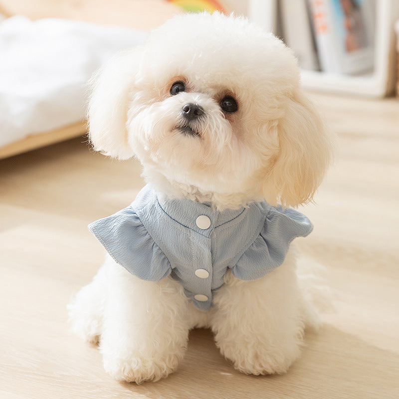 Solid Color Cloth Label Flying Sleeve Ladies Dress Small Dog