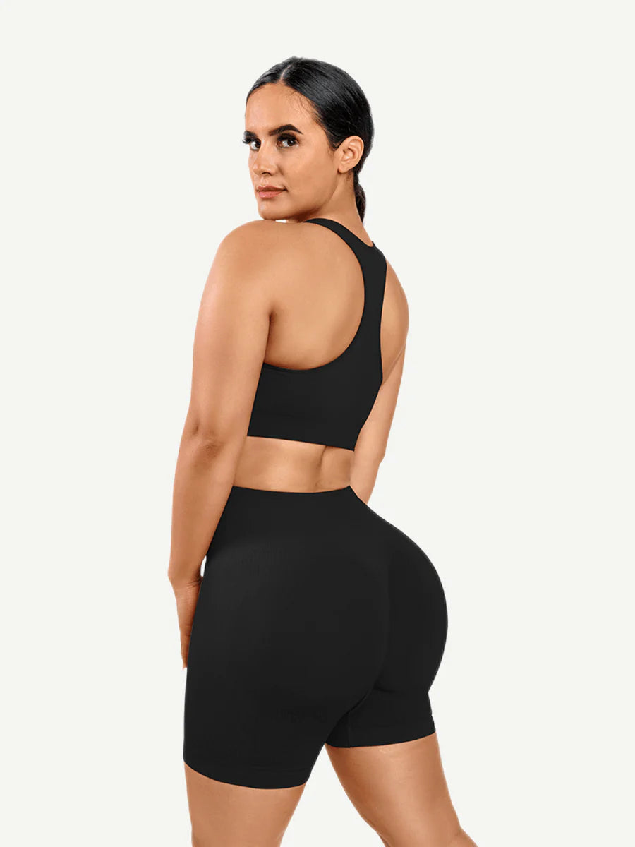 Eco-friendly Sexy V Neck Seamless Sportswear Biker Shorts Set