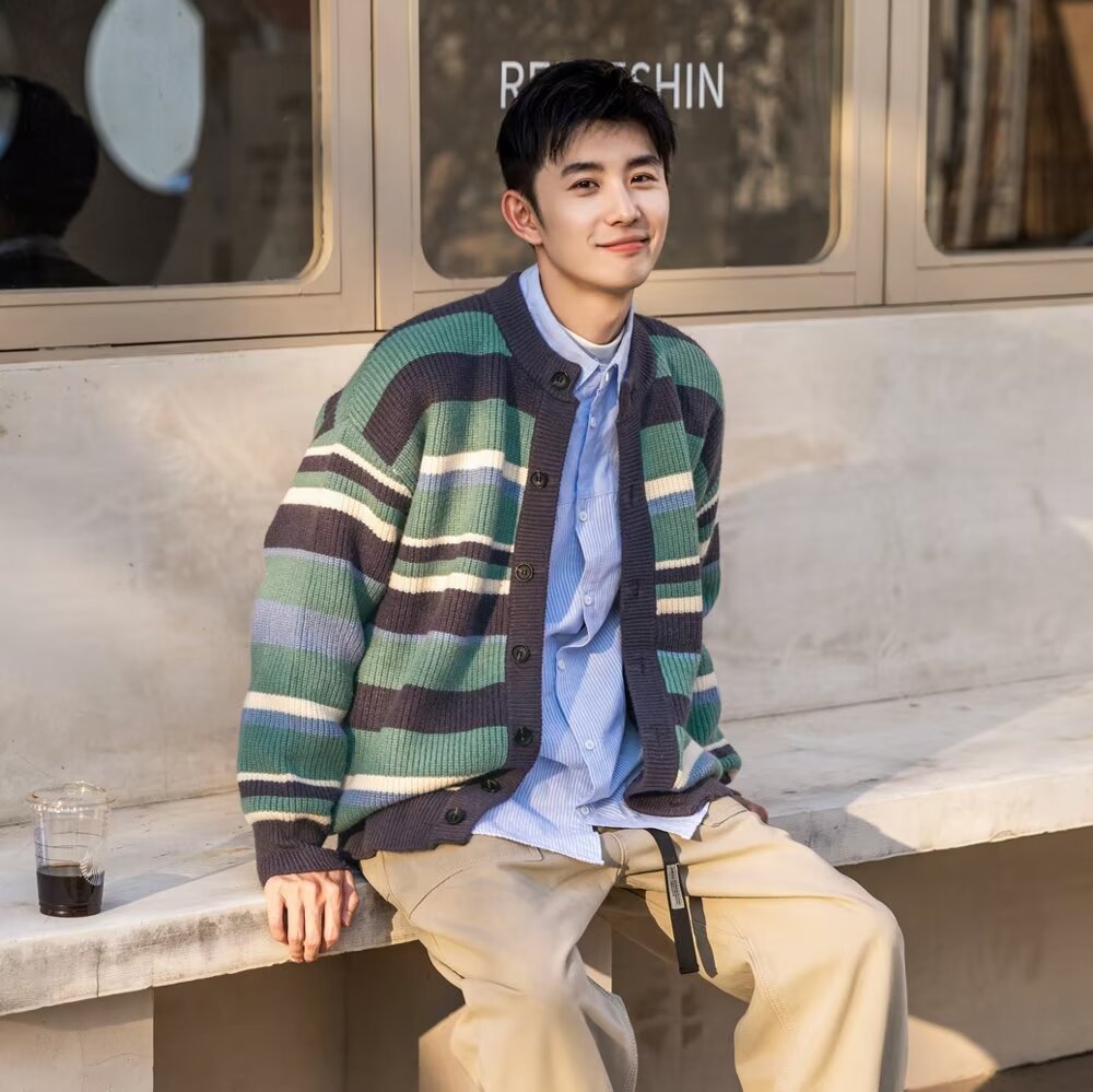 Mens Striped Color-Block Sporty Sweater Jacket