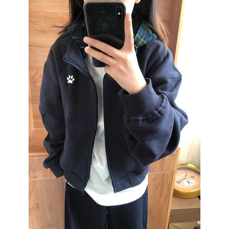 American Retro Plaid Hat Sweater Women's Spring And Autumn Korean Style Idle Style