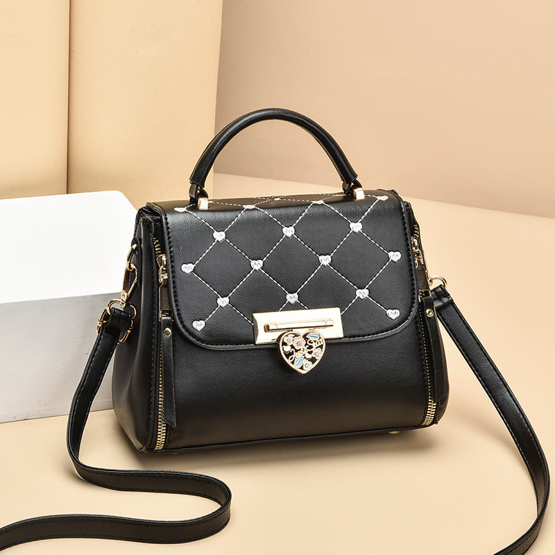 New Middle-aged PU Female Solid Color Small Square Metal Bag