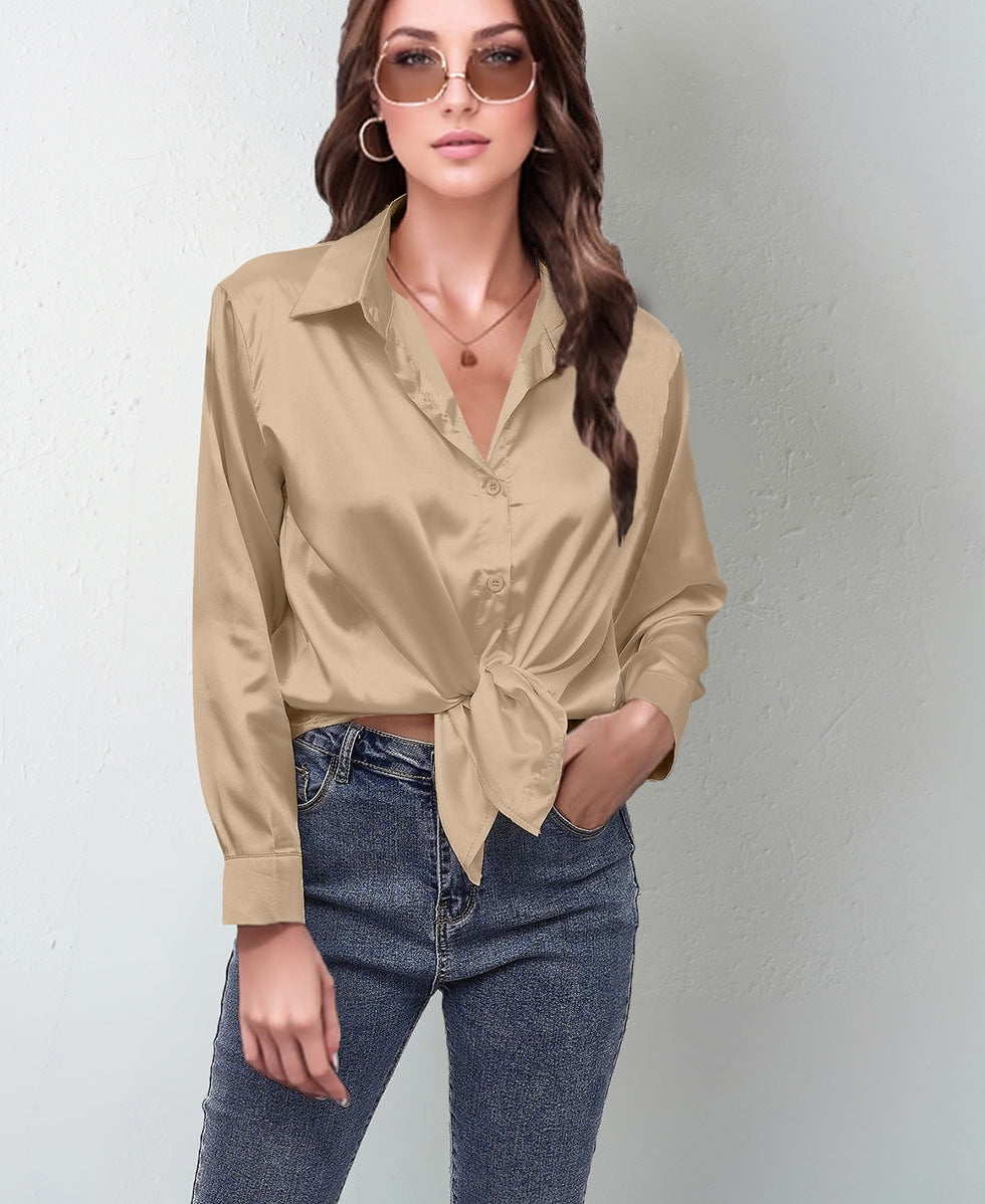 Women's Silk-like Long-sleeved Shirt Top