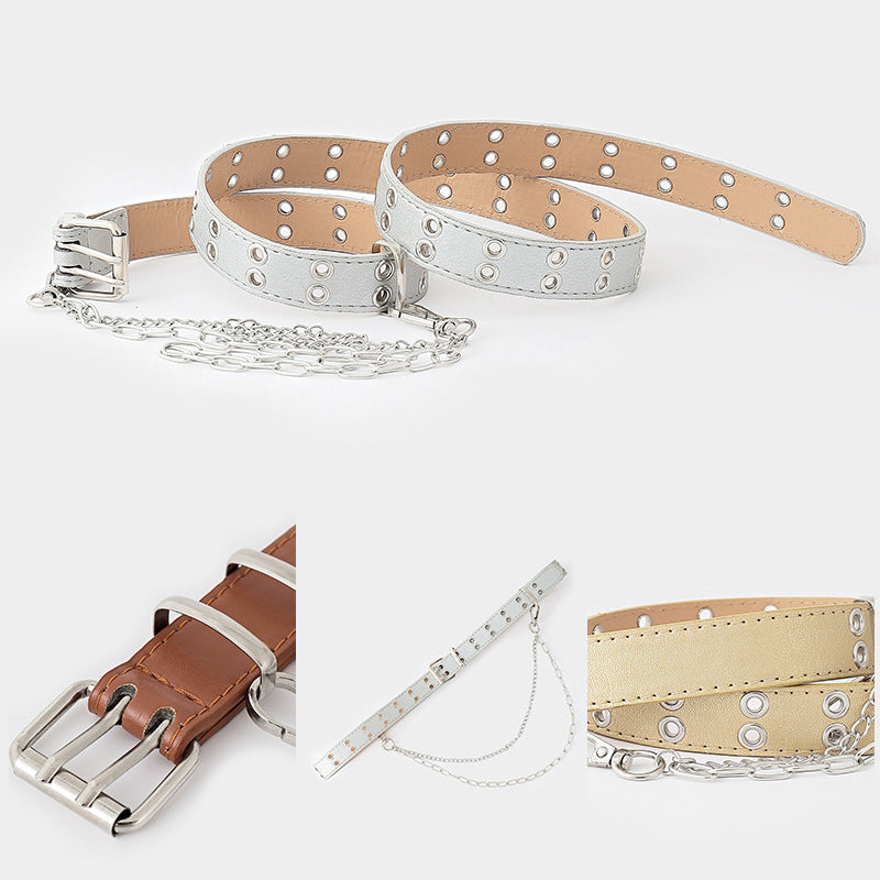 Jeans With Cutout Air Eye Punk Casual Belt
