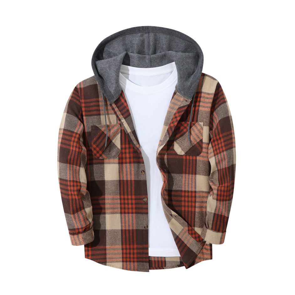 Mens Trendy Plaid Hooded Jacket