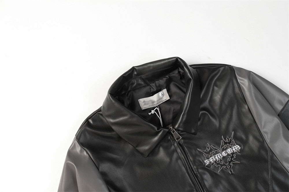 Men's High Street Fashion Design Sense Niche Punk Motorcycle Color Matching PU Leather Jacket