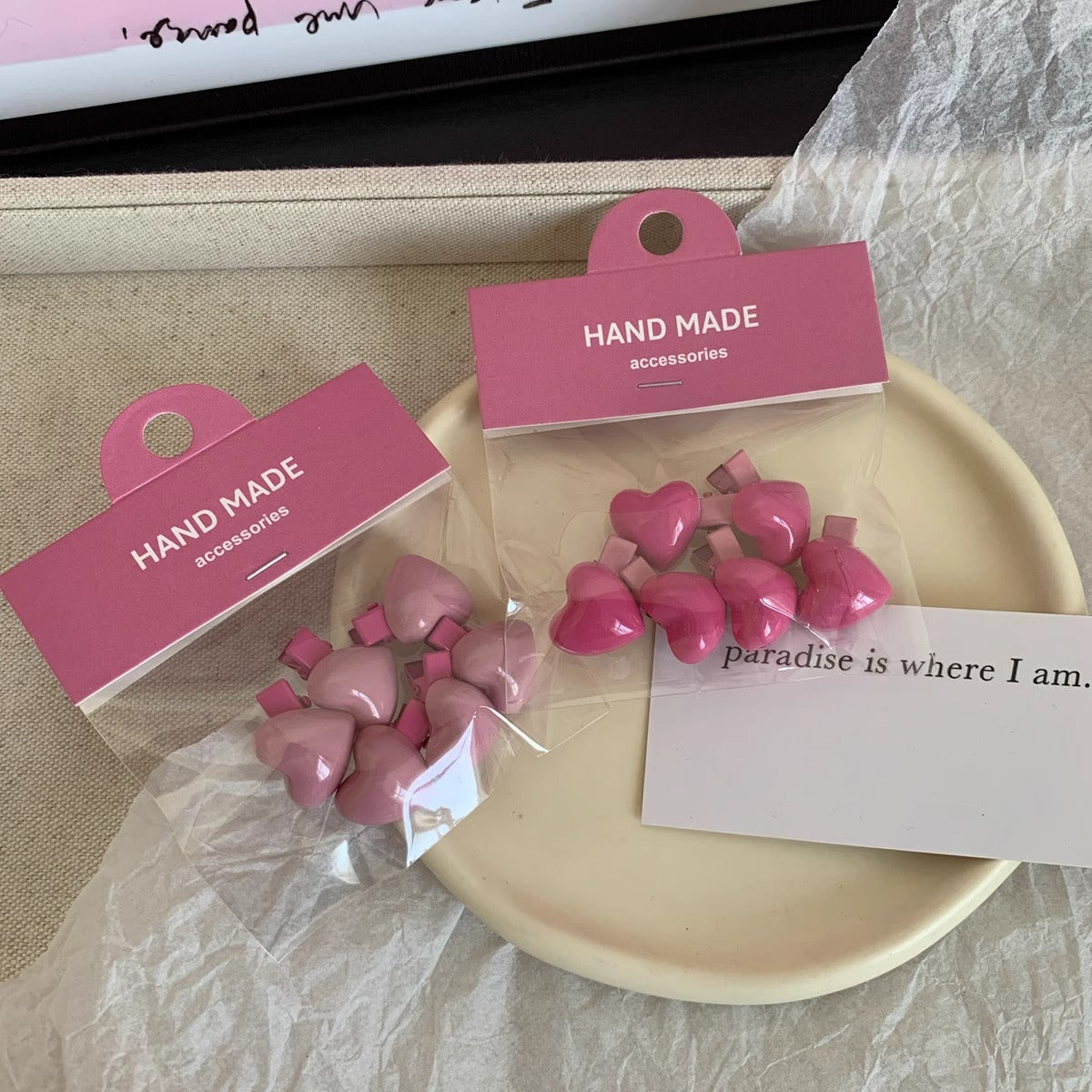 Peach Colors Delicate Heart Barrettes 6 Girls