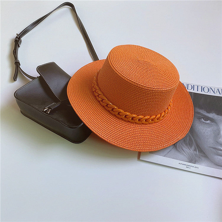 Straw Japanese Beach Sun Hat With Flat Top