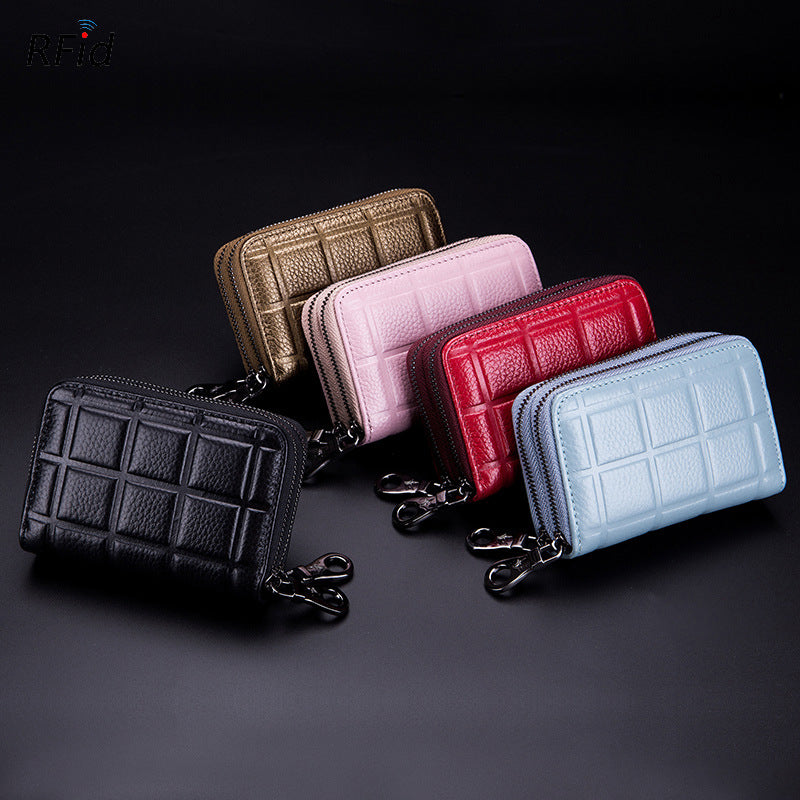 Double Zipper Pull Cowhide Multifunctional Coin Purse
