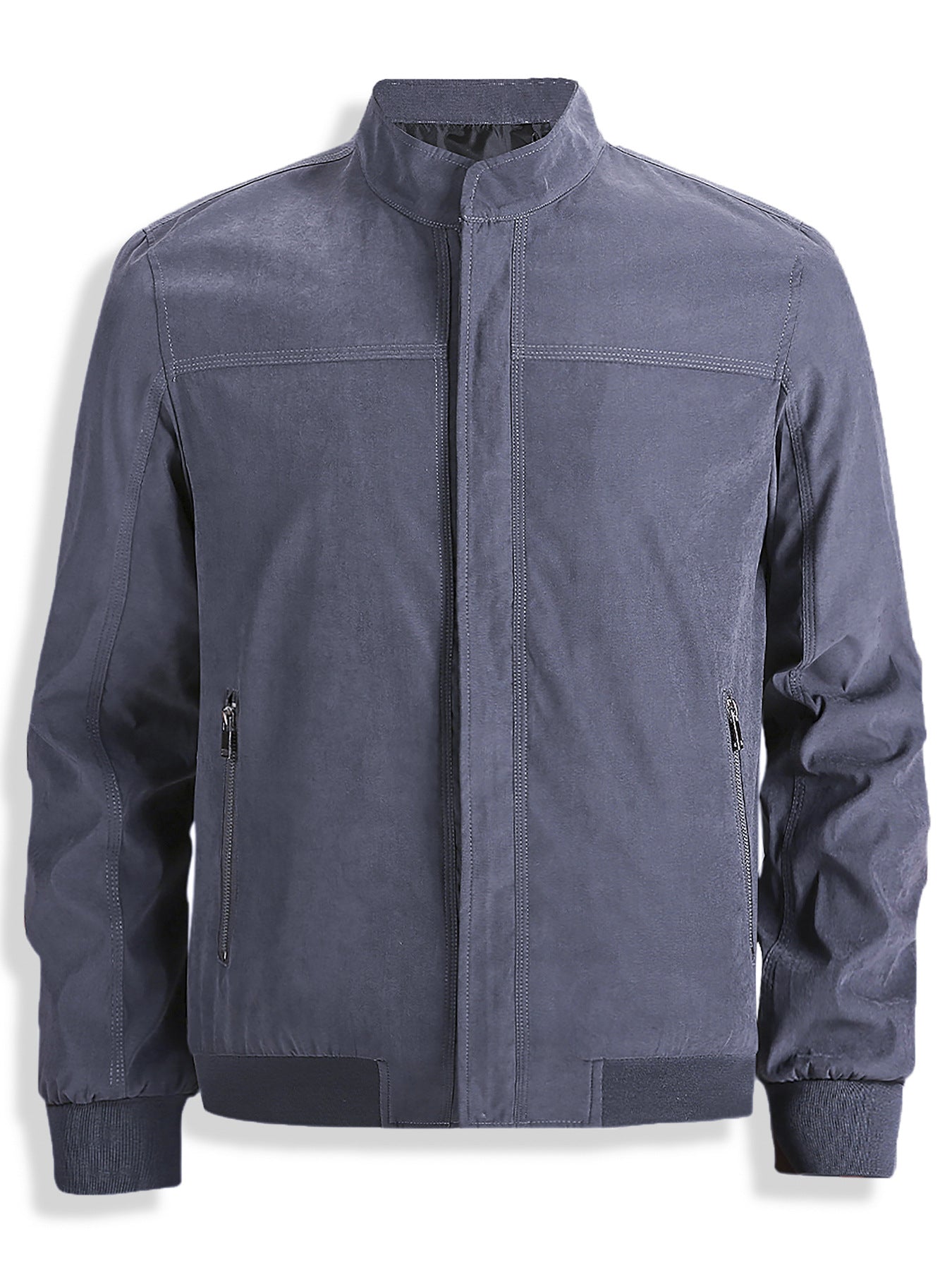 Solid-color Zip-up Korean-style Stand-up Collar Mens Jacket