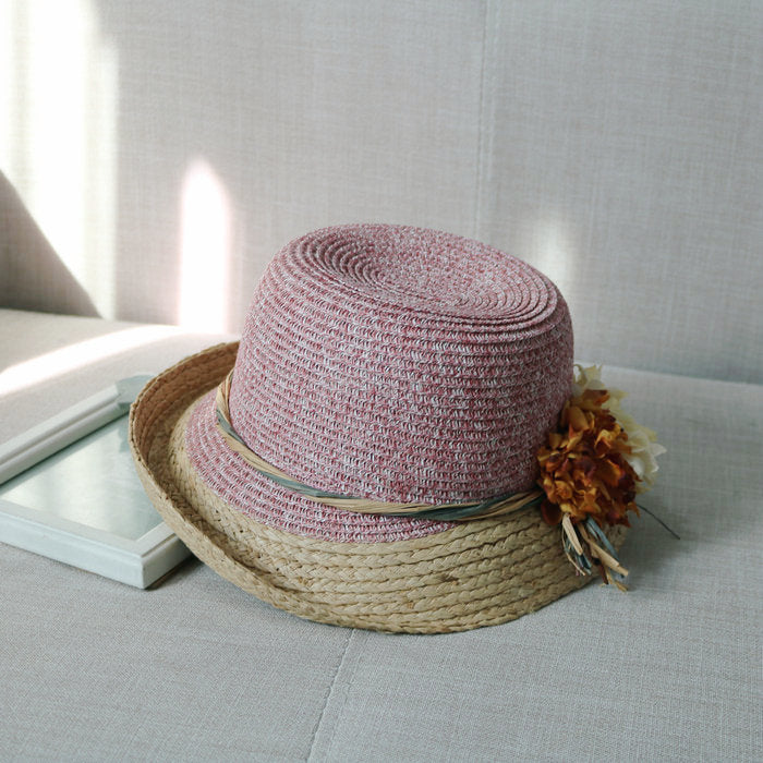 Resort Sun Shade Half Rolled Edge Flower Bowler Hat