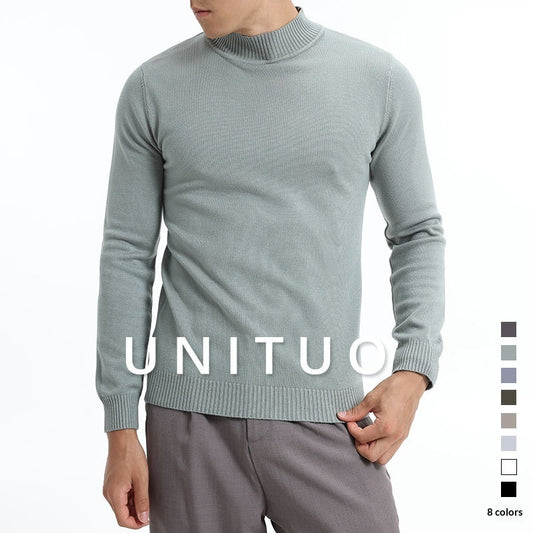 Autumn And Winter High-end Semi-turtleneck Sweater For Men, Solid Color Versatile Lazy Warm Knitted Undershirt