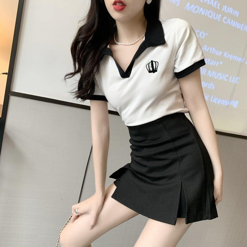 Split-front Shorts-skirt Two-piece Set