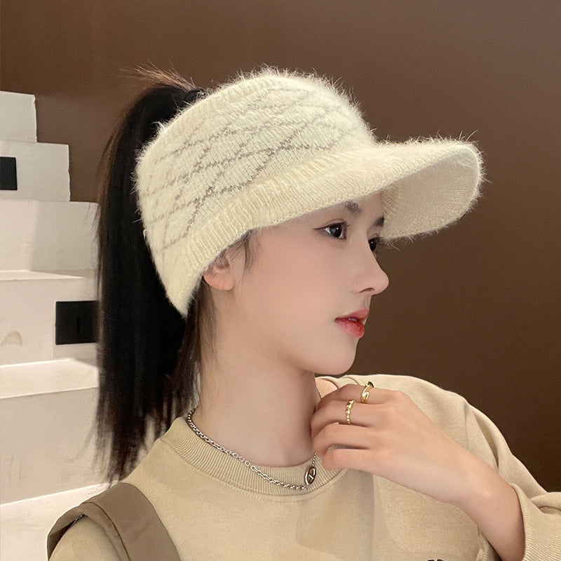 Women's Simple Plaid Small Warm Wool Hat