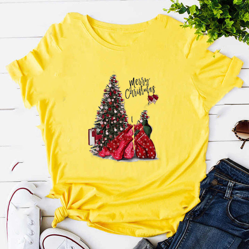 Christmas Santa Elk T-Shirt Couple Short Sleeve