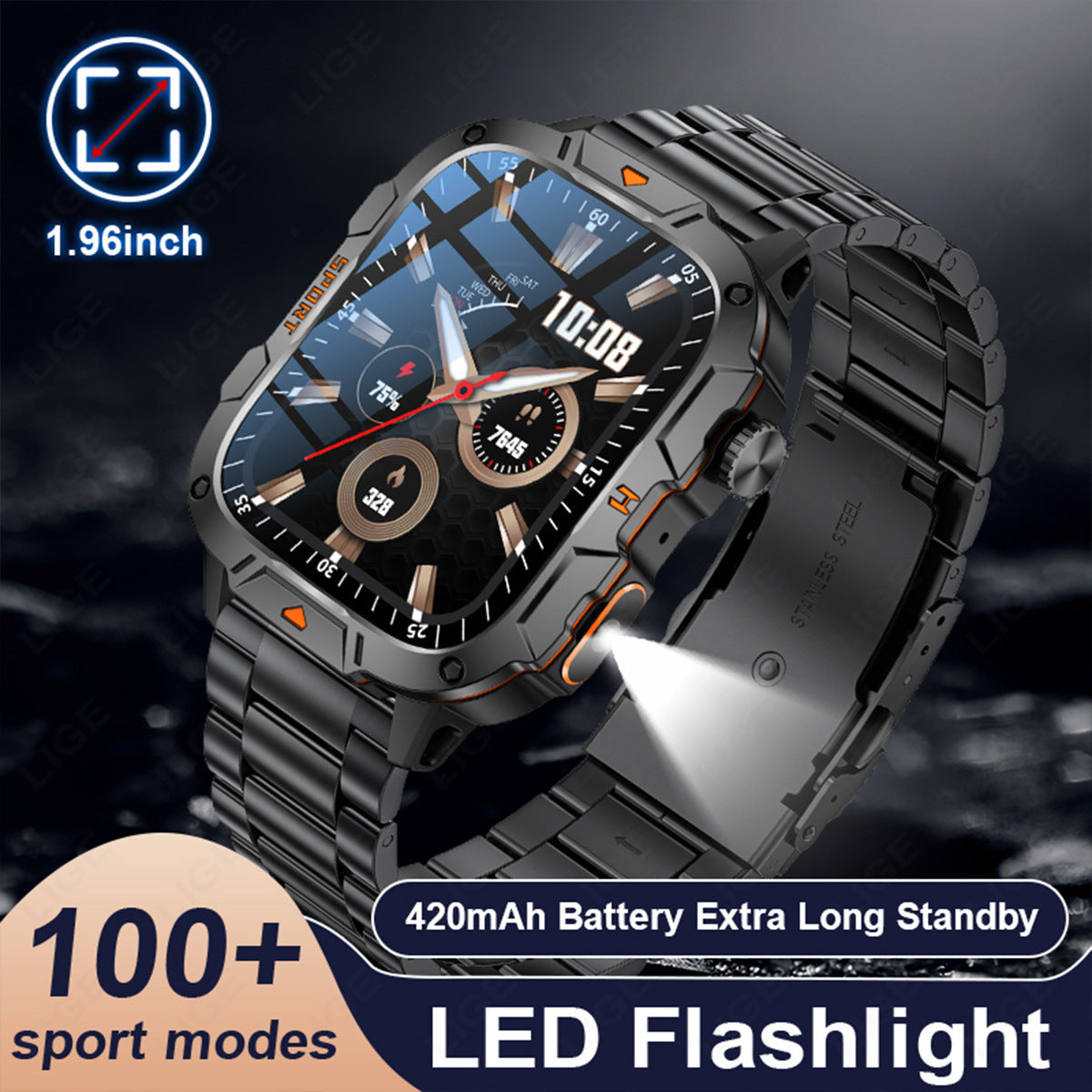 Square Large Screen Multi-function Sports Running Heart Rate Smart Watch
