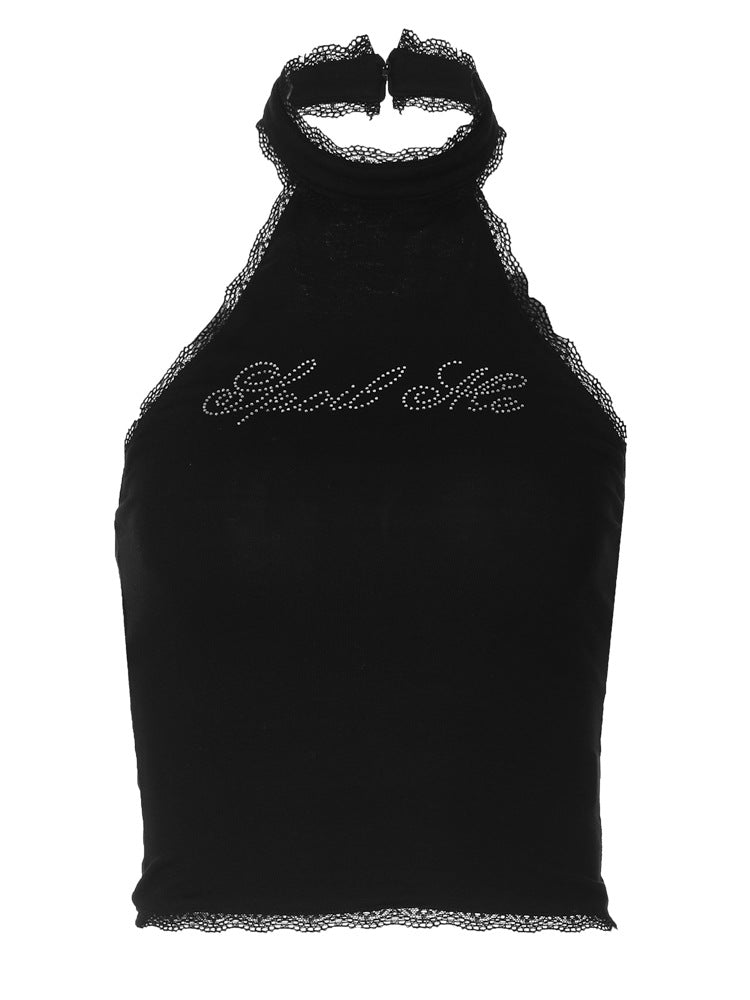 Lace Lace Vest Sling Rhinestone Letter Spring Slim-fitting Women's Sexy Midriff-baring Top