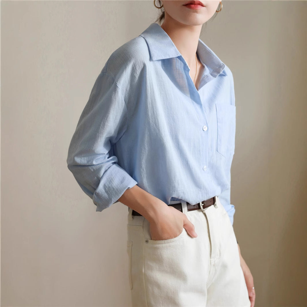 Sunscreen Cardigan Summer Thin Loose French-style Cotton-Linen White Shirt