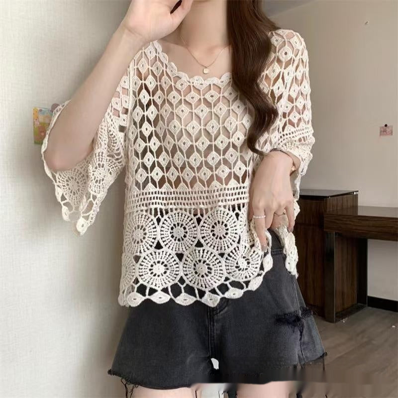Beach Vacation Hollow-Out Crochet Blouse Top