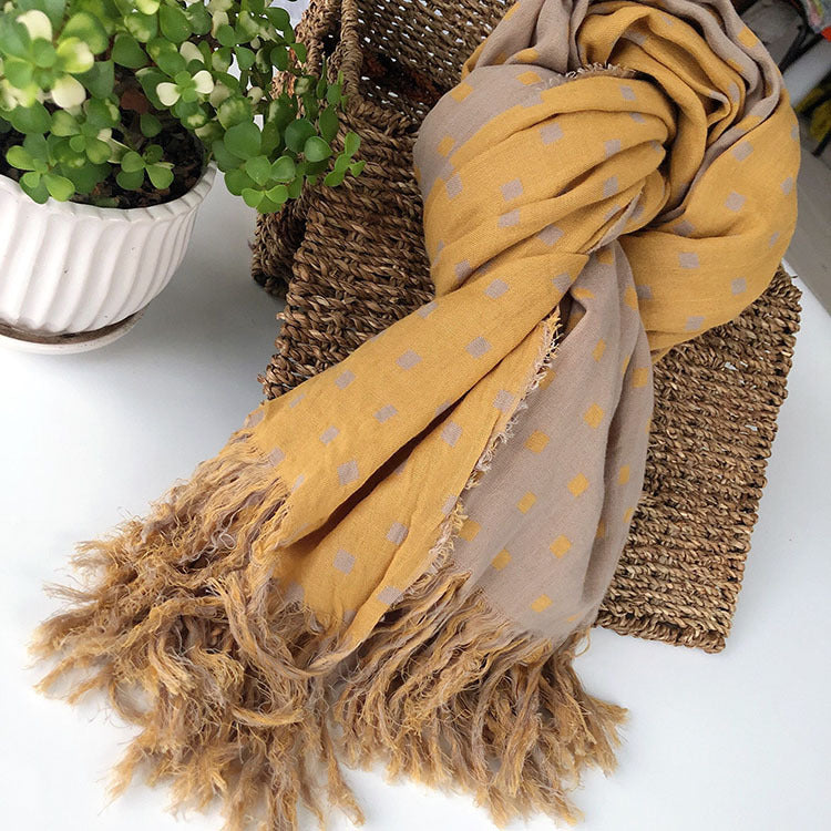 Japanese Winter Cotton Warm Scarf Double-layer Plaid Thickening