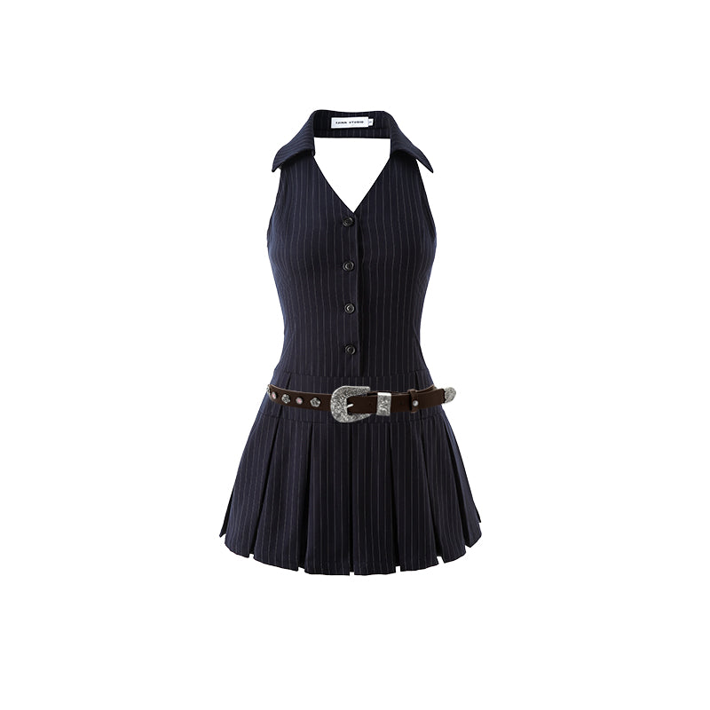 French Kikyo Hanging Neck Off Shoulder Spicy Girl Dress