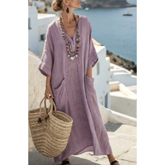 3D Digital Print V-hals Casual Bohemian Resort Lang Kjole