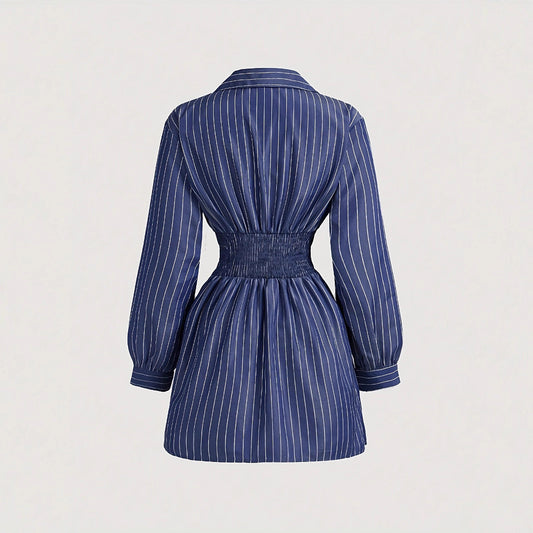 Stylish And Elegant Slim-fit Womens Dress With A Lapel Collar And Long Sleeves