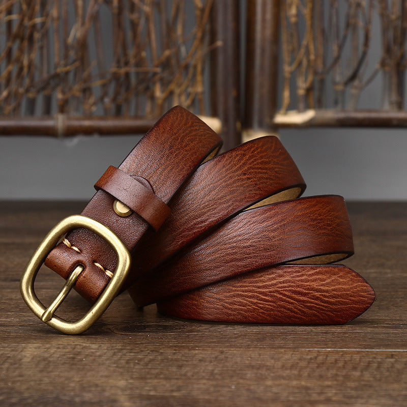 Handmade Vintage Copper Buckle Genuine Leather Belt