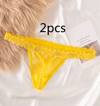Women's Lace Transparent Rhinestone Letter Shorts