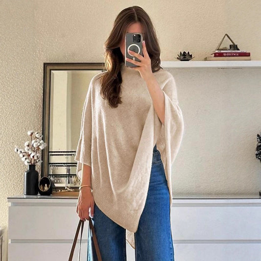 Shawl-Neck Sweater Irregular Wool Knitted Cape