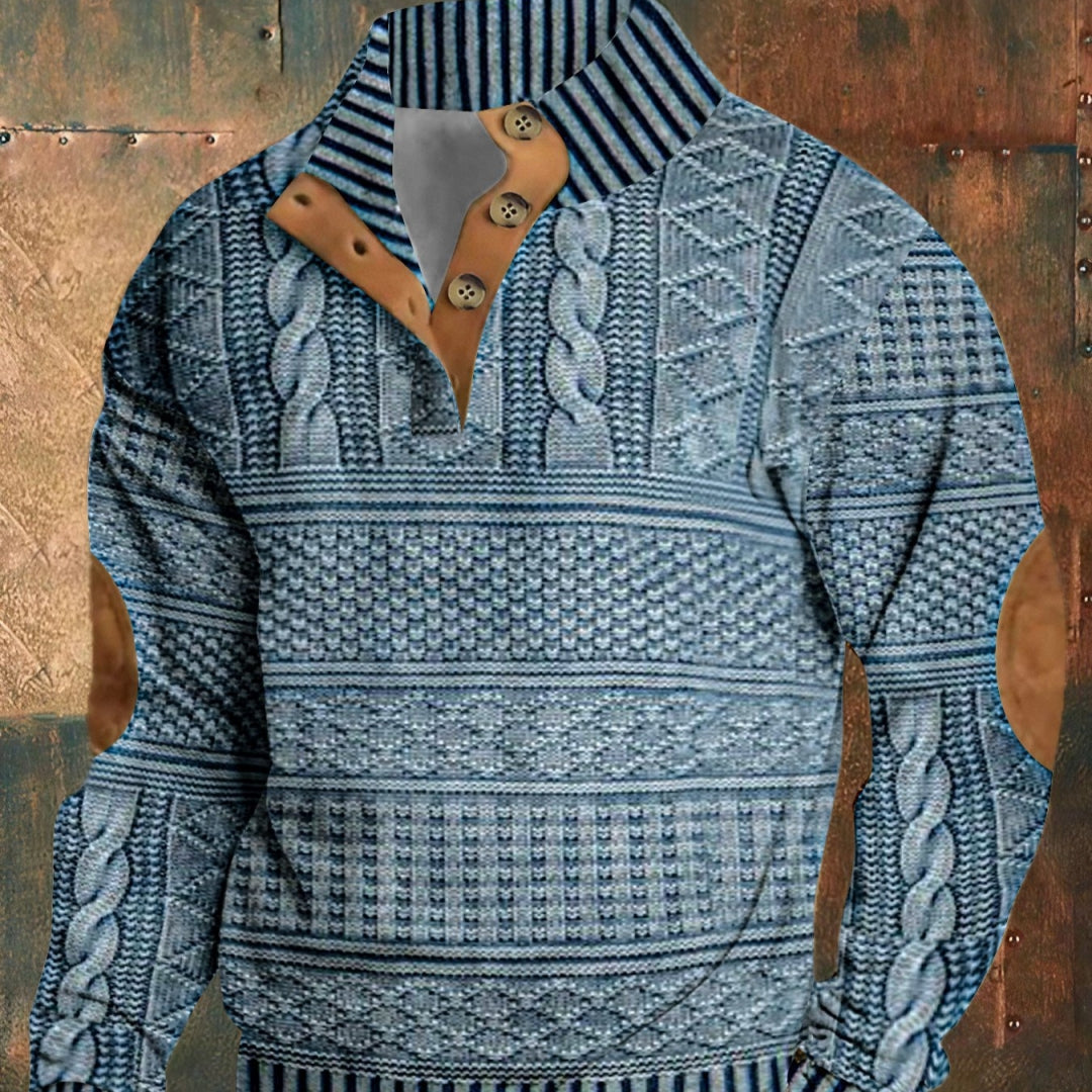 Herre Printet Casual Pullover Sweatshirt med 4 knapper fra Fashion Brand
