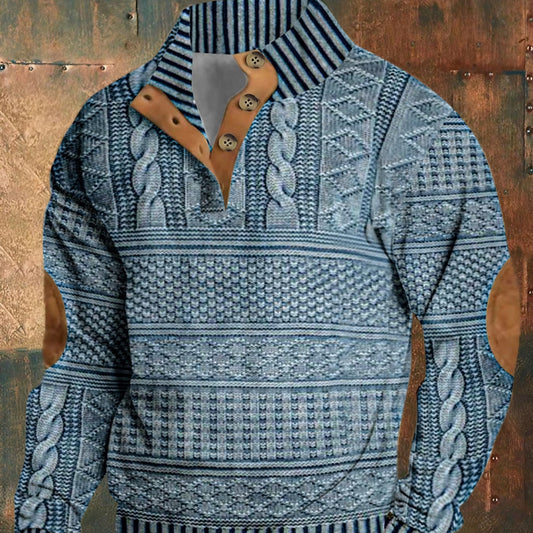 Fashion Brand Casual Men's Printed Pullover Sweatshirt  4-button