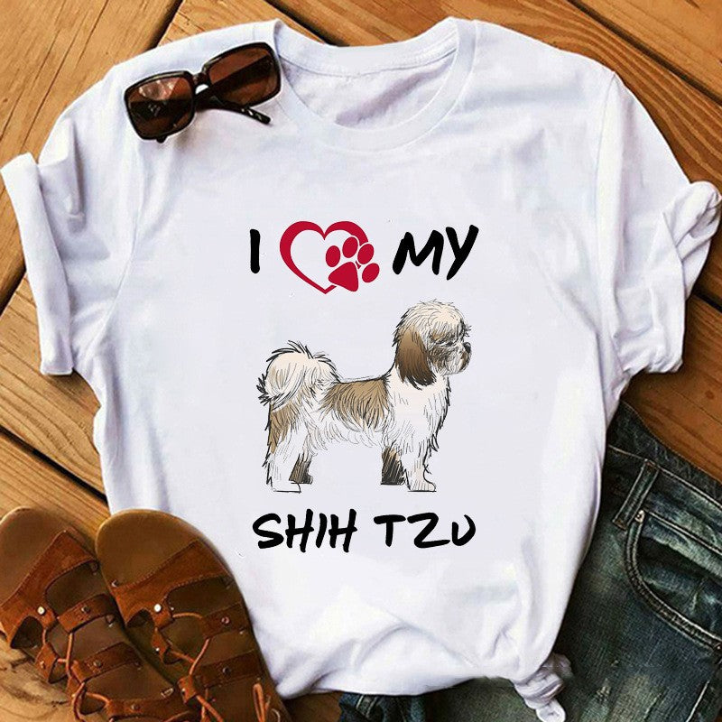 T-shirt med hundehvalpeprint til kvinder