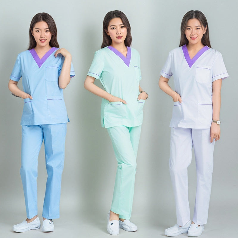 Womens Short-sleeve Scrubs With A Yin-yang Collar For Isolation Use
