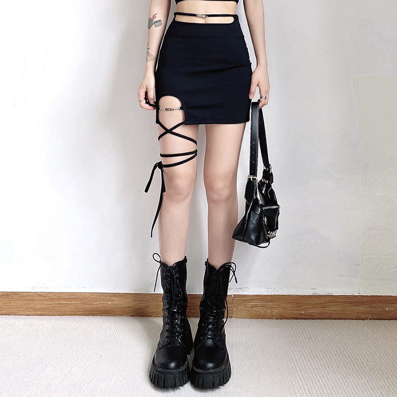 Summer New Women's Solid Color Slim High Waist Hip Strap Skirt
