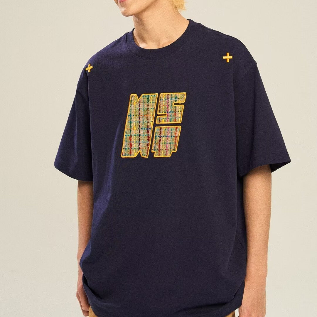 Retro Design Woven Embroidery Loose Short Sleeved T-shirt