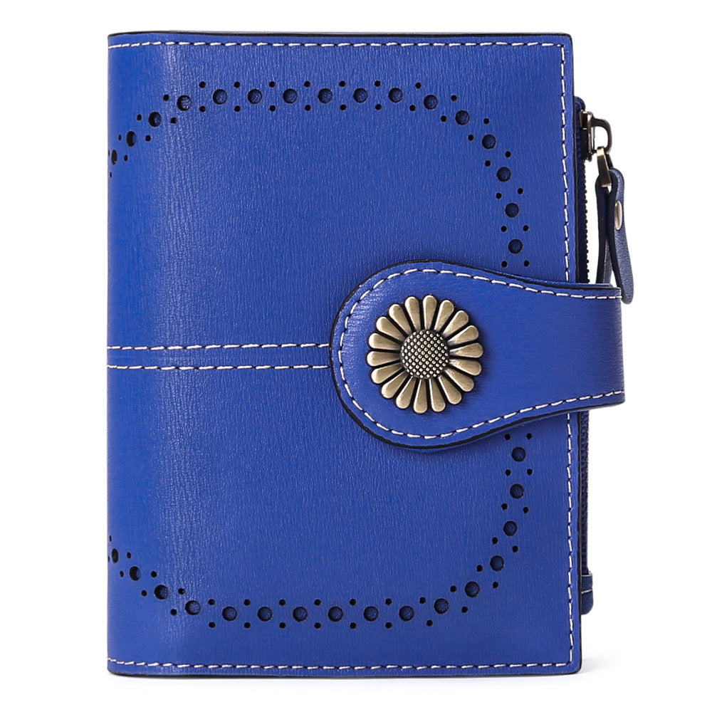 Wallet Women's Short Oil Wax Leather Zipper Card Holder