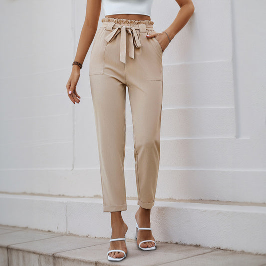 Lace-up Elastic-waist Trousers Simple And Elegant Suitable For Commuting