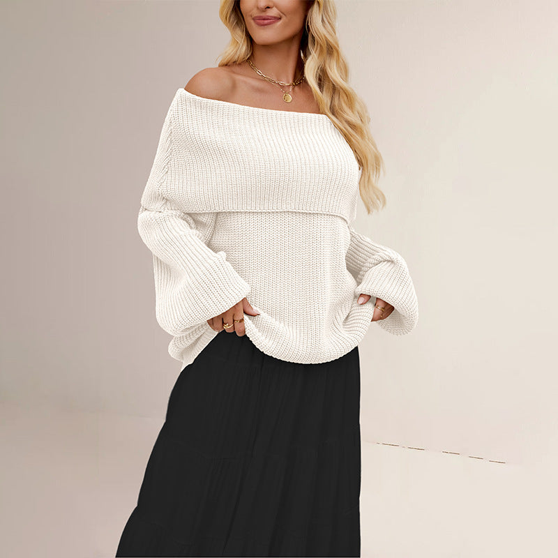 Women's Loose Knit Sweater With Boat Neck