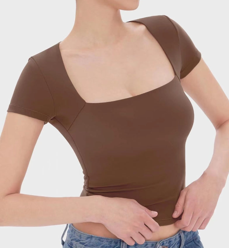 Summer Short-sleeved Square Collar Low-cut Women's T-shirt Top