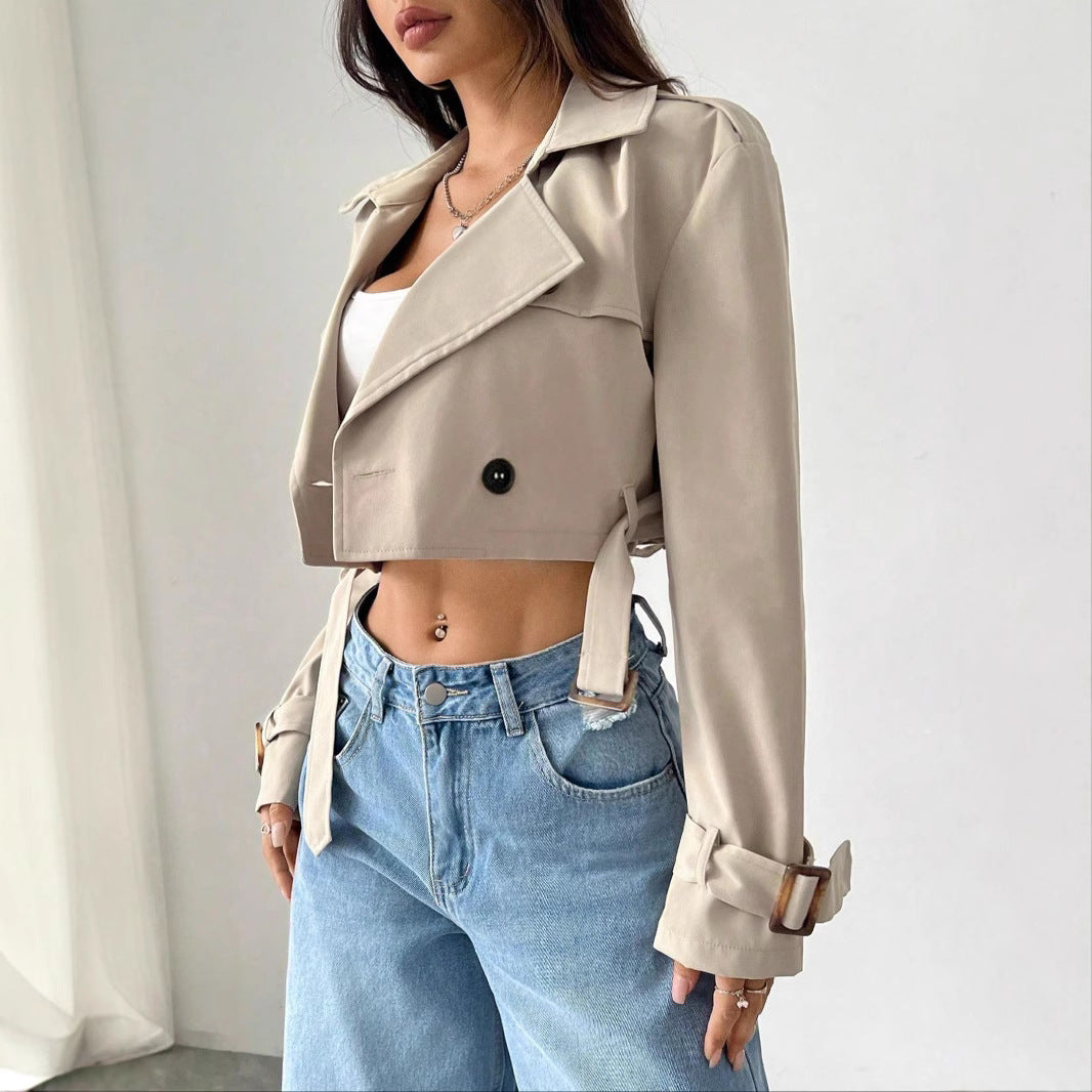 New Womens Chic Short Solid-color Coat With A Premium Sophisticated Vibe